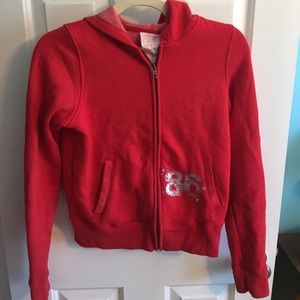 PINK Victoria's Secret Red Zip Up Hoodie w sequins